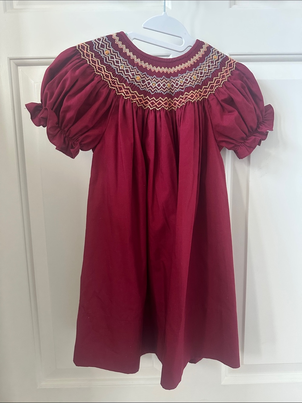 Smocked Burgundy Puff-Sleeve Girls' Dress size2 Rosalina Collection